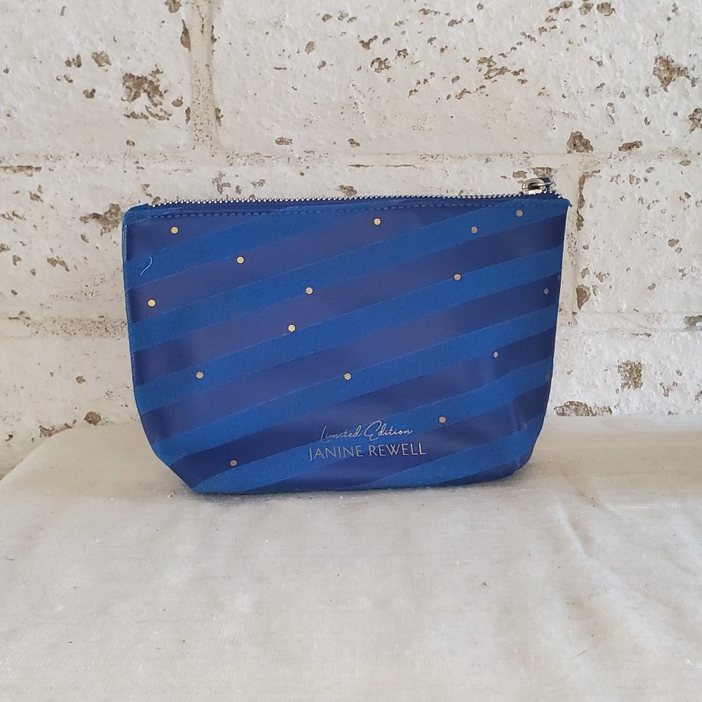 Kiehls Blue Striped Make-Up Zippered Travel Case Canvas Pouch - Picture 8 of 9